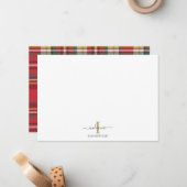 Geruite Monogram Initiaal Naam Kerstmis Landelijke Notitiekaartje (Voorkant / Achterkant in situ)