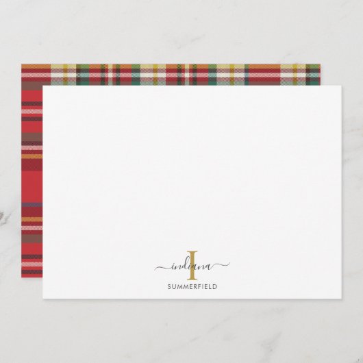 Geruite Monogram Initiaal Naam Kerstmis Landelijke Notitiekaartje (Voorkant / Achterkant)