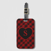Geruite Monogram Kerst Rode Buffel Plaid Bagagelabel (Voorkant (verticaal))