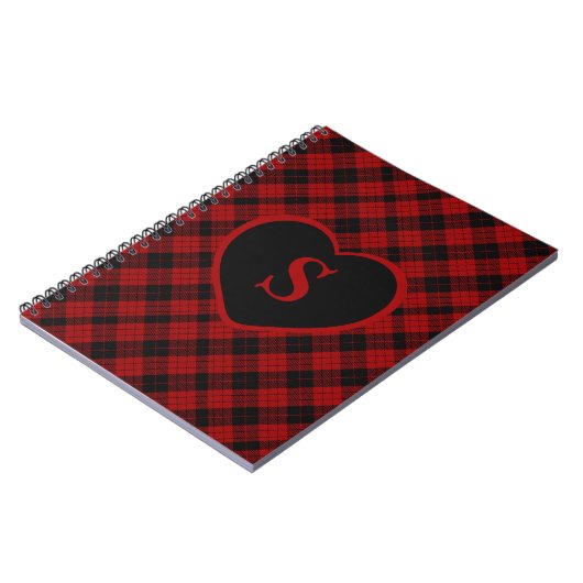 Geruite Monogram Kerst Rode Buffel Plaid Notitieboek (Linkerzijde)