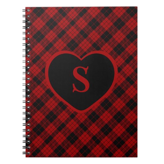 Geruite Monogram Kerst Rode Buffel Plaid Notitieboek (Voorkant)