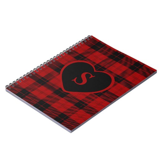 Geruite Monogram Kerst Rode Buffel Plaid Notitieboek (Linkerzijde)