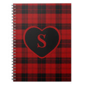 Geruite Monogram Kerst Rode Buffel Plaid Notitieboek (Voorkant)