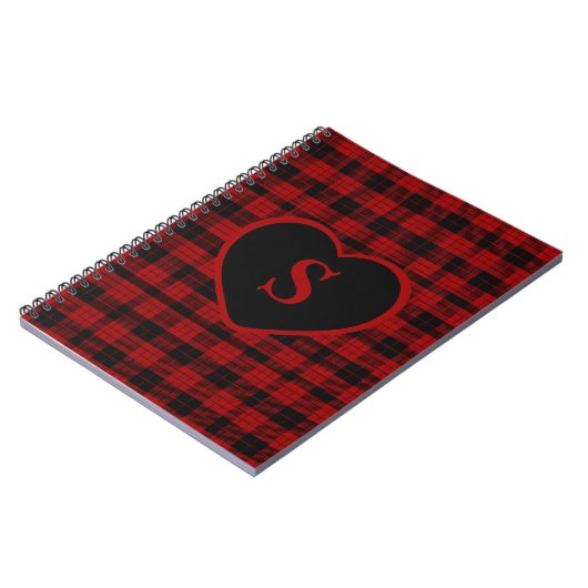 Geruite Monogram Kerst Rode Buffel Plaid Notitieboek (Linkerzijde)