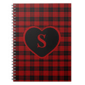 Geruite Monogram Kerst Rode Buffel Plaid Notitieboek (Voorkant)