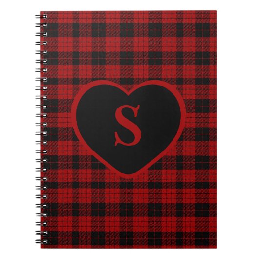 Geruite Monogram Kerst Rode Buffel Plaid Notitieboek (Voorkant)
