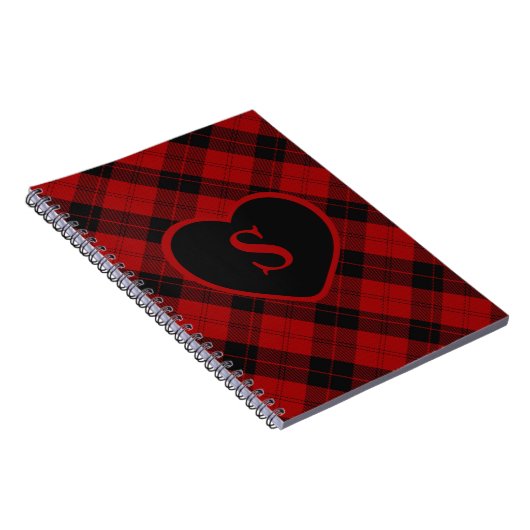 Geruite Monogram Kerst Rode Buffel Plaid Notitieboek (Rechterzijde)