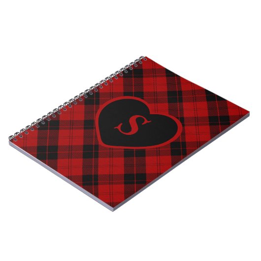 Geruite Monogram Kerst Rode Buffel Plaid Notitieboek (Linkerzijde)