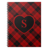Geruite Monogram Kerst Rode Buffel Plaid Notitieboek (Voorkant)