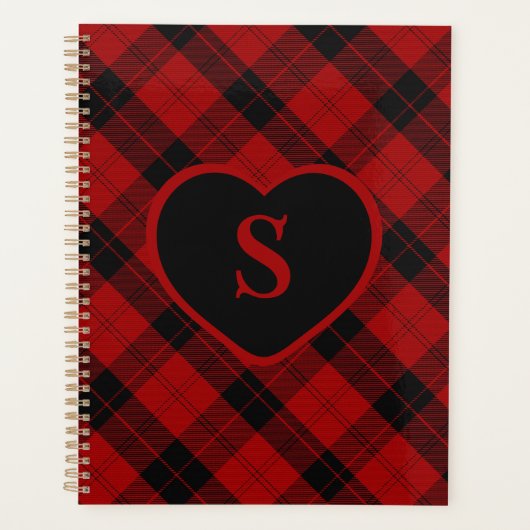Geruite Monogram Kerst Rode Buffel Plaid Planner (Voorkant)