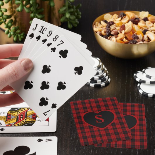 Geruite Monogram Kerst Rode Buffel Plaid Pokerkaarten (Insitu)