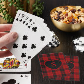 Geruite Monogram Kerst Rood Buffalo Plaid Pokerkaarten (Insitu)