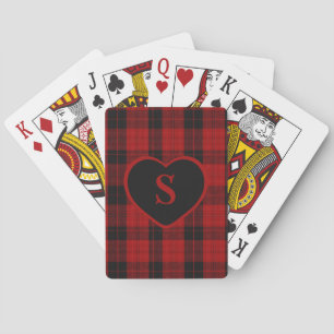 Geruite Monogram Kerst Rood Buffalo Plaid Pokerkaarten