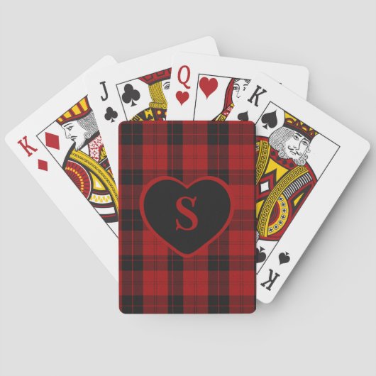 Geruite Monogram Kerst Rood Buffalo Plaid Pokerkaarten (Achterkant)