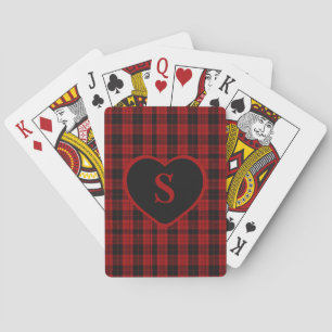Geruite Monogram Kerst Rood Buffalo Plaid Pokerkaarten
