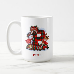 Geruite monogram letter P sneeuwpop rendier mok