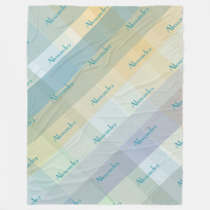 Geruite Monogram Pastel Turkoois Blauw Groen Geel Fleece Deken