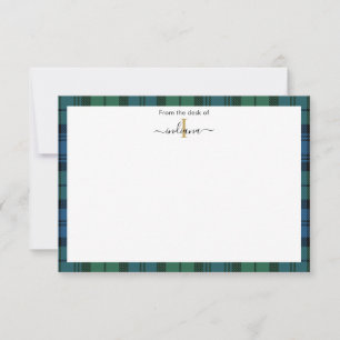 Geruite Monogram Schrift Traditionele Tartan Bedankkaart