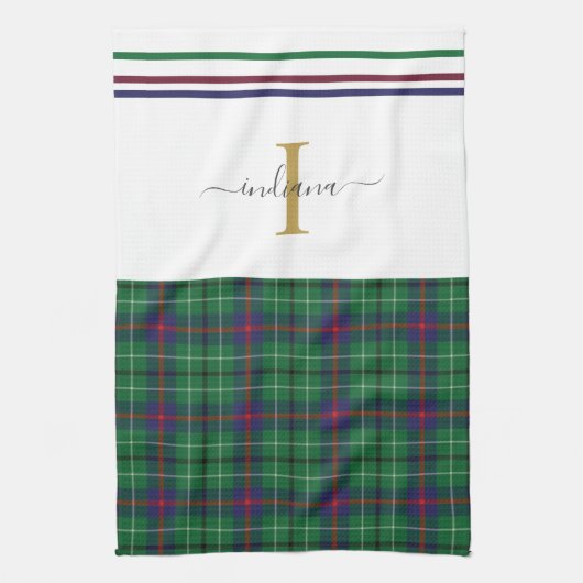 Geruite Monogram Script Schotland Rustic Op Maat Theedoek (Verticaal)