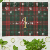 Geruite Monogram Script Sneeuwvlokken Landelijke N Theedoek (Gevouwen)
