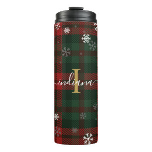 Geruite Monogram Script Sneeuwvlokken Landelijke N Thermosbeker