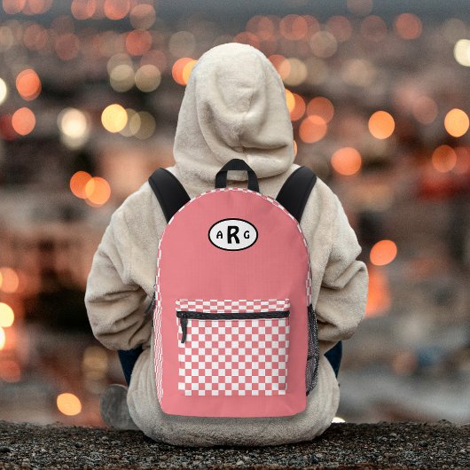 Geruite Monogram Witte en Roze Rugzak