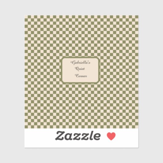 Geruite Mos Groen en Beige Rustige Hoek Quote Sticker (Vel)