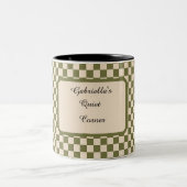 Geruite Mos Groen en Beige Rustige Hoek Quote Tweekleurige Koffiemok (Center)