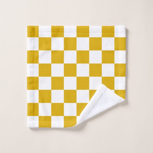 Geruite mosterd geel en wit bad handdoek (Wasdoekje)