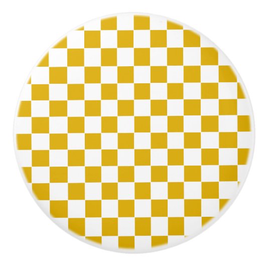 Geruite mosterd geel en wit keramische knop (Voorkant)