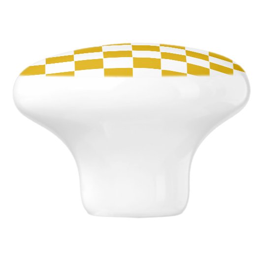 Geruite mosterd geel en wit keramische knop (Zijkant)