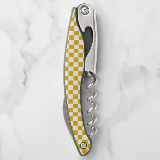 Geruite mosterd geel en wit kurkentrekker (Achterkant)