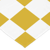 Geruite mosterd geel en wit lange tafelloper (Hoek)