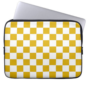 Geruite mosterd geel en wit laptop sleeve
