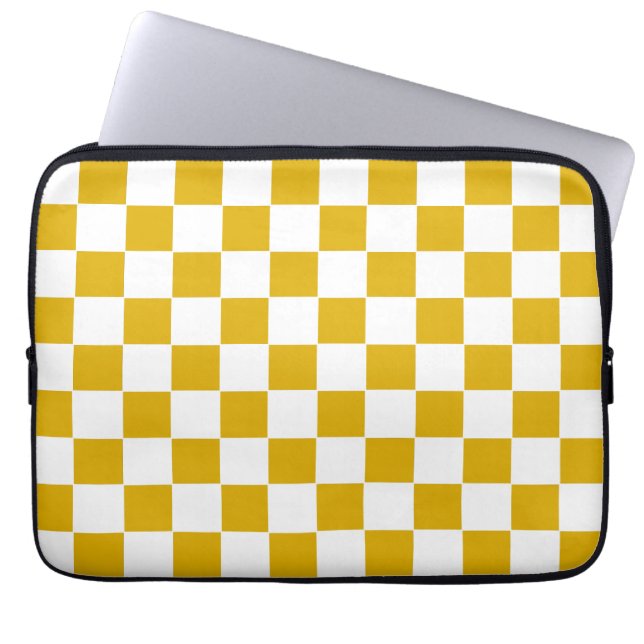 Geruite mosterd geel en wit laptop sleeve (Voorkant)