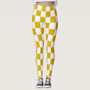 Geruite mosterd geel en wit leggings