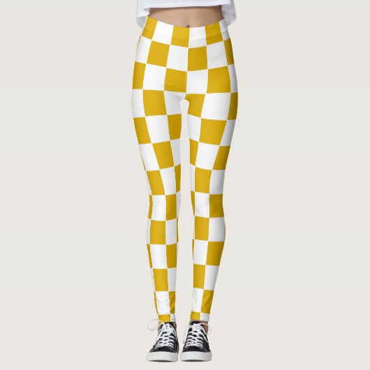 Geruite mosterd geel en wit leggings (Voorkant)