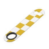 Geruite mosterd geel en wit speed flessenopener (Voorkant Gekanteld)