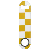 Geruite mosterd geel en wit speed flessenopener (Achterkant)