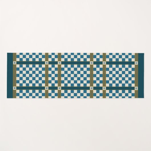 Geruite naam Initiaal Monogram Blauw Groen Yogamat (Voorkant (horizontaal))