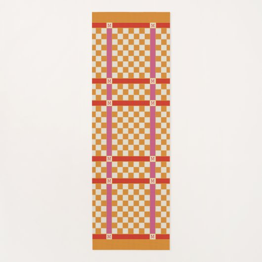 Geruite naam Initiaal Monogram Rood, Goud & Roze Yogamat (Voorkant)