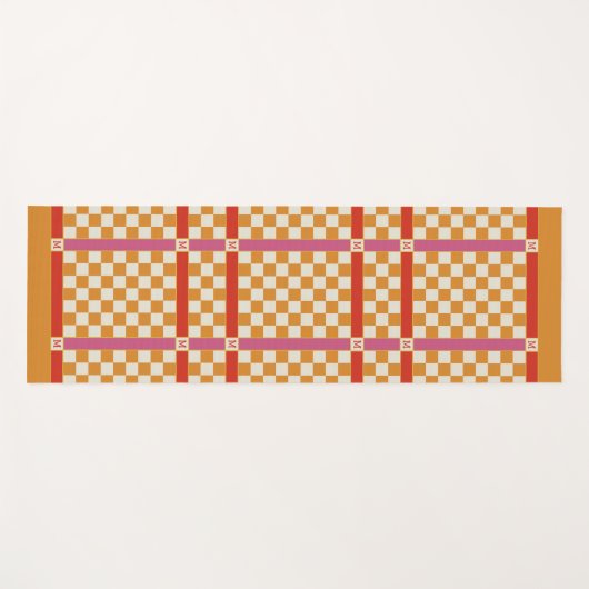 Geruite naam Initiaal Monogram Rood, Goud & Roze Yogamat (Voorkant (horizontaal))