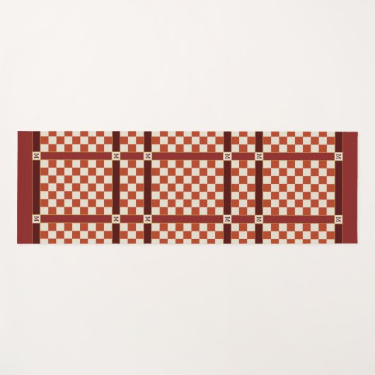 Geruite naam Initiaal Monogram Rust Sinaasappel Yogamat (Voorkant (horizontaal))