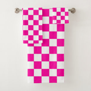 Geruite neon roze en wit bad handdoek
