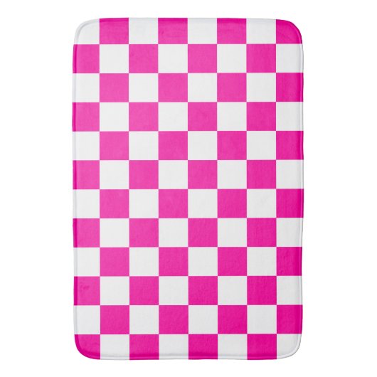 Geruite neon roze en wit badmat (Voorkant Verticaal)