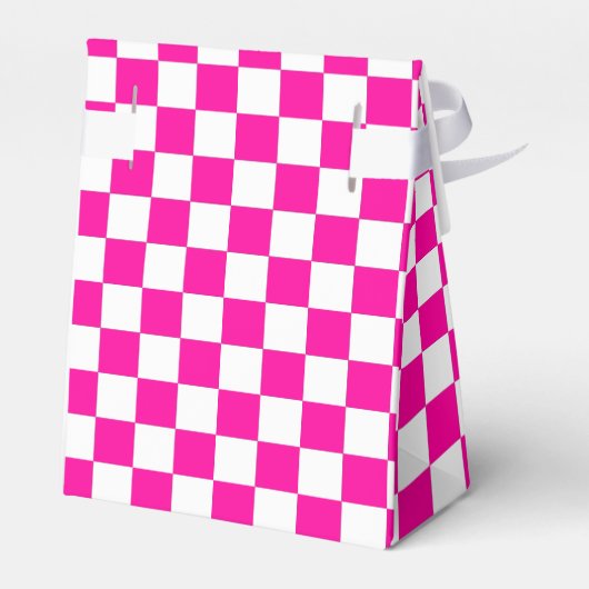 Geruite neon roze en wit bedankdoosjes (Achterkant)