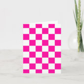 Geruite neon roze en wit bedankkaart (Voorkant)