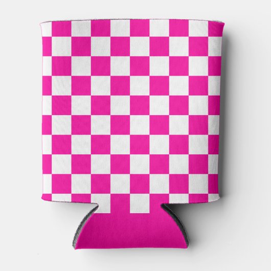 Geruite neon roze en wit blikjeskoeler (Voorkant)