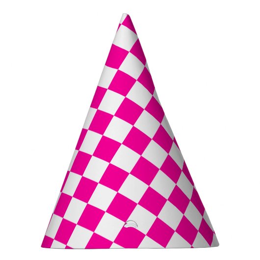 Geruite neon roze en wit feesthoedjes (Rechts)