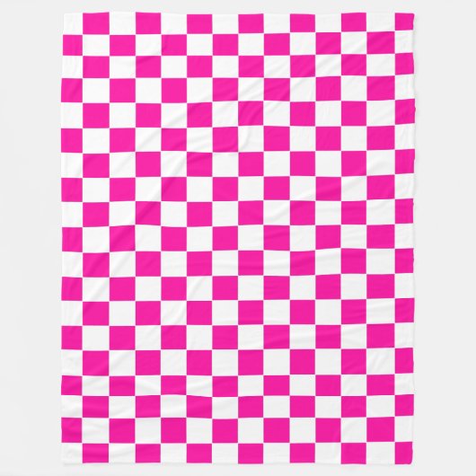 Geruite neon roze en wit fleece deken (Voorkant)